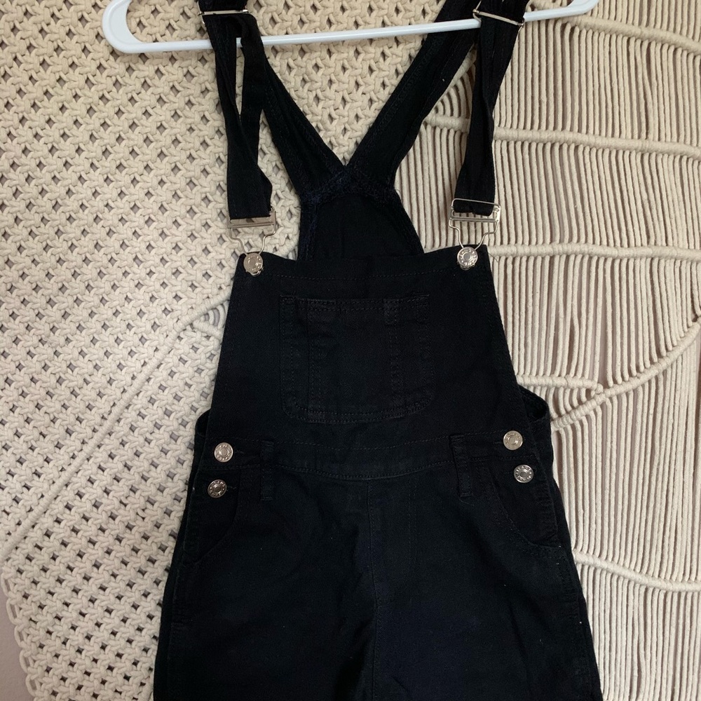 black jean short overalls